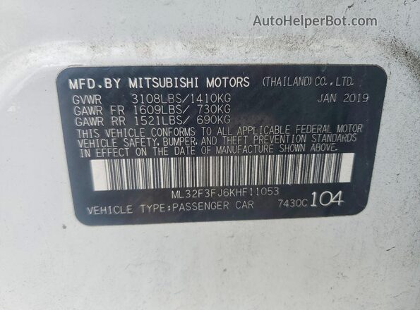 ML32F3FJ6KHF11053 2019 MITSUBISHI MIRAGE White Вид підкапотного простору
