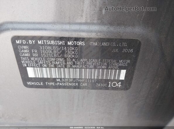 ML32F3FJ7HHF11197 2017 MITSUBISHI MIRAGE G4 Серый Вид подкапотного пространства