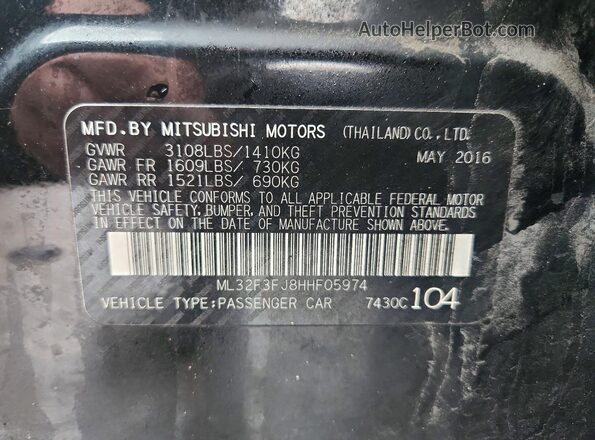 ML32F3FJ8HHF05974 2017 MITSUBISHI MIRAGE Черный Вид наклейки с VIN-кодом