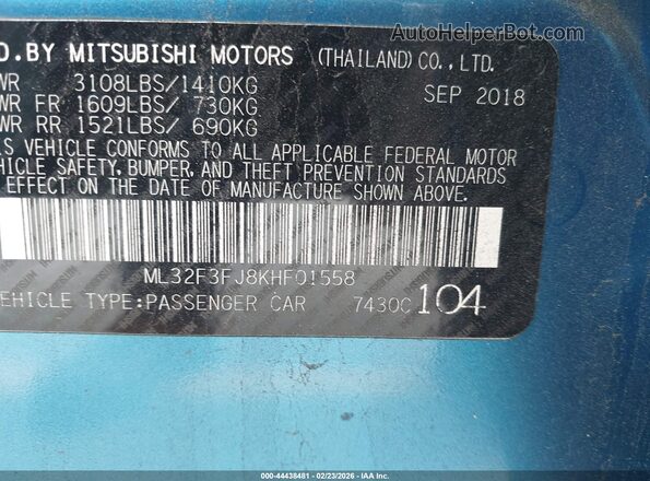 ML32F3FJ8KHF01558 2019 MITSUBISHI MIRAGE G4 Синий Вид подкапотного пространства