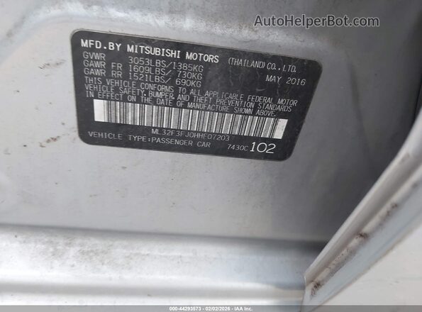 ML32F3FJOHHF07203 2017 MITSUBISHI MIRAGE G4 Silver Вид підкапотного простору