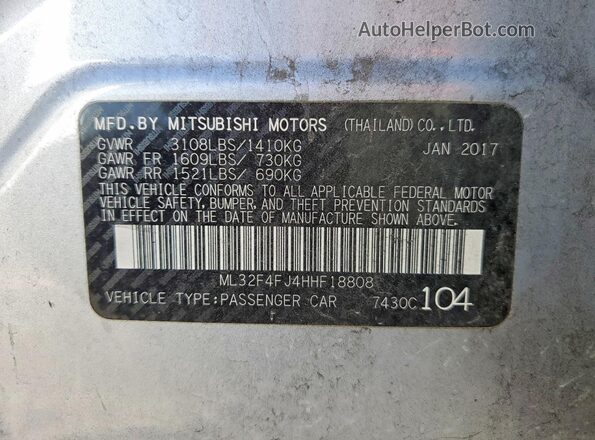ML32F4FJ4HHF18808 2017 MITSUBISHI MIRAGE Серебряный Вид подкапотного пространства