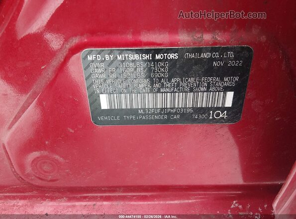 ML32FUFJ1PHF03195 2023 MITSUBISHI MIRAGE G4 Красный Вид подкапотного пространства