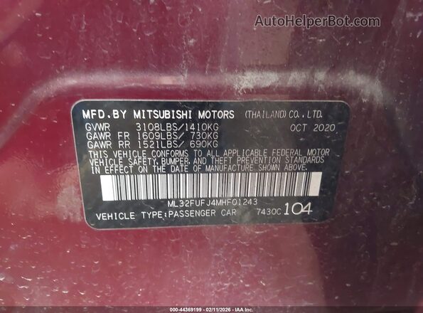 ML32FUFJ4MHF01243 2021 MITSUBISHI MIRAGE G4 Red Widok komory silnika