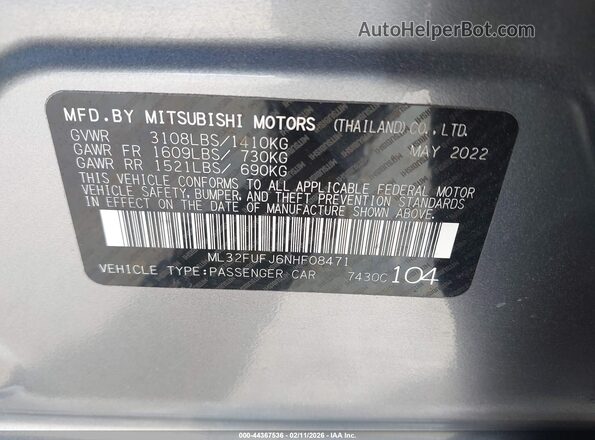 ML32FUFJ6NHF08471 2022 MITSUBISHI MIRAGE G4 Серый Вид подкапотного пространства