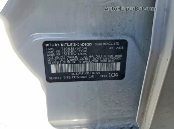 ML32FUFJ6RHF02725 2024 MITSUBISHI MIRAGE Белый Вид наклейки с VIN-кодом