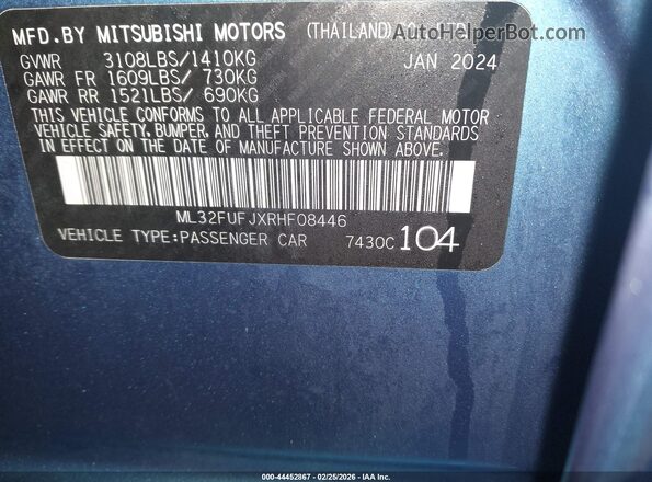 ML32FUFJXRHF08446 2024 MITSUBISHI MIRAGE G4 Синий Вид подкапотного пространства