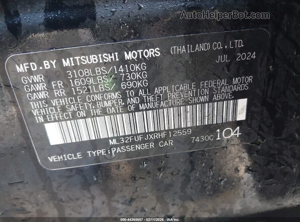 ML32FUFJXRHF12559 2024 MITSUBISHI MIRAGE G4 Черный Вид подкапотного пространства