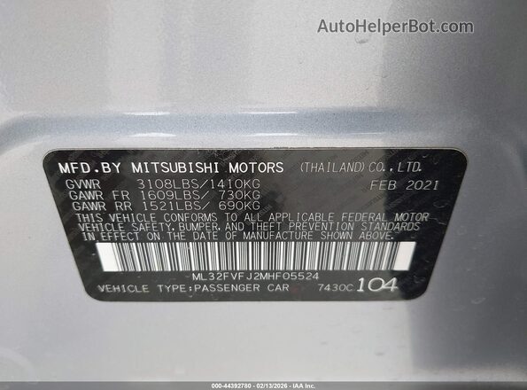 ML32FVFJ2MHF05524 2021 MITSUBISHI MIRAGE G4 Silver Вид підкапотного простору