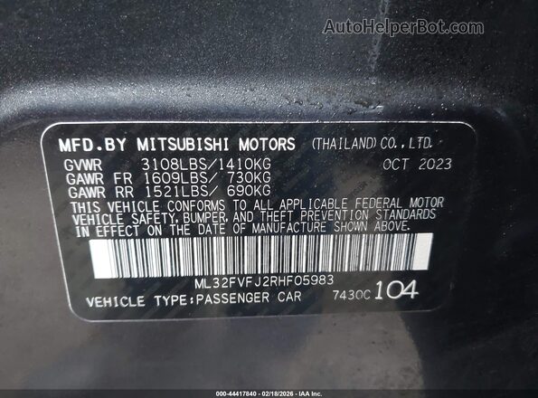 ML32FVFJ2RHF05983 2024 MITSUBISHI MIRAGE G4 Gray Widok komory silnika