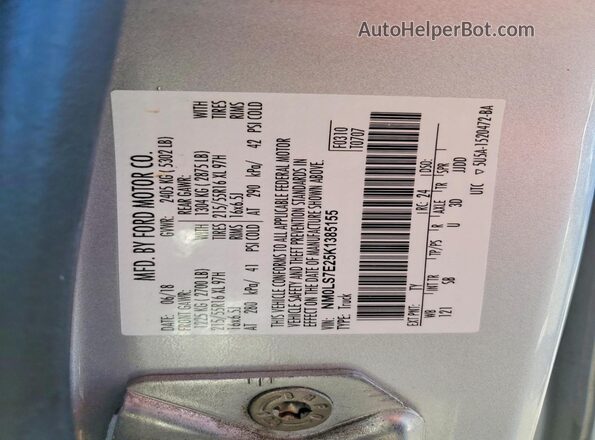 NM0LS7E25K1385155 2019 FORD TRANSIT Gray Vista de la etiqueta del VIN