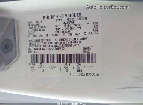 NM0LS7E28K1395713 2019 FORD TRANSIT CONNECT Белый Вид подкапотного пространства