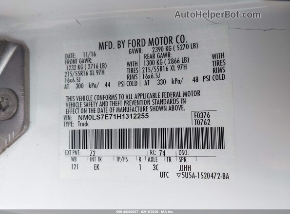 NM0LS7E71H1312255 2017 FORD TRANSIT CONNECT White Widok komory silnika