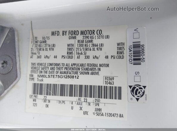 NM0LS7E75G1250812 2016 FORD TRANSIT CONNECT White Widok komory silnika