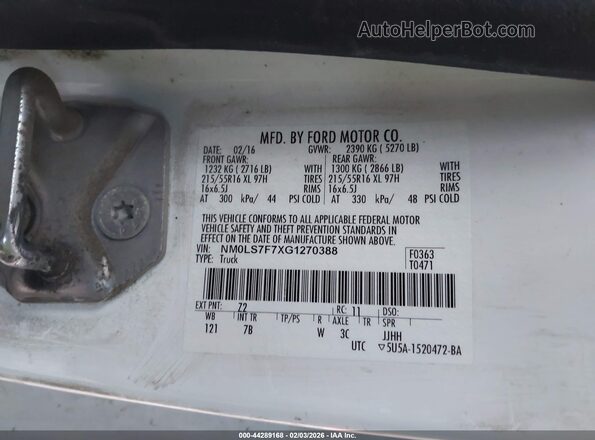 NM0LS7F7XG1270388 2016 FORD TRANSIT CONNECT White Widok komory silnika