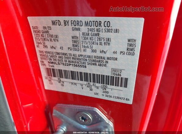 NM0LS7S22P1565558 2023 FORD TRANSIT CONNECT Красный Вид подкапотного пространства