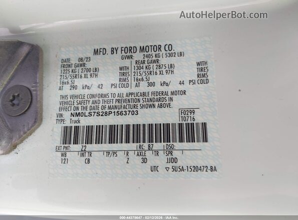 NM0LS7S28P1563703 2023 FORD TRANSIT CONNECT White Widok komory silnika