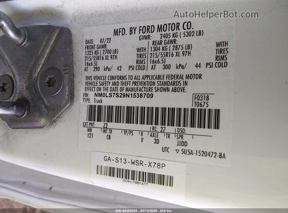NM0LS7S29N1538709 2022 FORD TRANSIT CONNECT Белый Вид подкапотного пространства