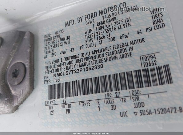 NM0LS7T23P1562330 2023 FORD TRANSIT CONNECT White Widok komory silnika