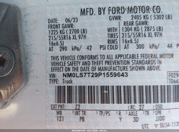 NM0LS7T29P1559643 2023 FORD TRANSIT CONNECT White Widok komory silnika