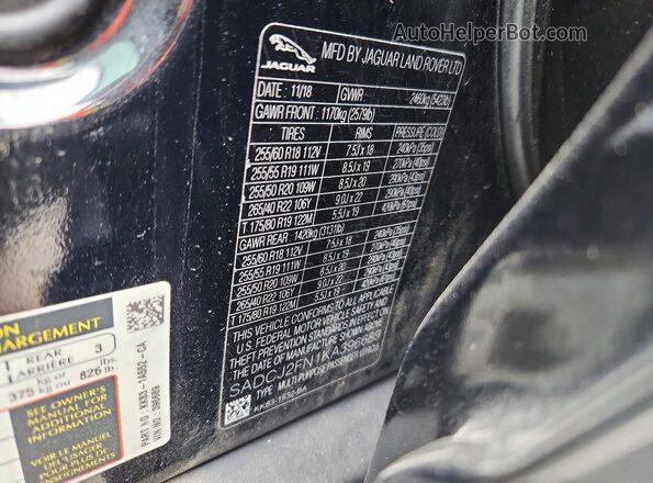 SADCJ2FN1KA396689 2019 JAGUAR F-PACE Черный Вид наклейки с VIN-кодом