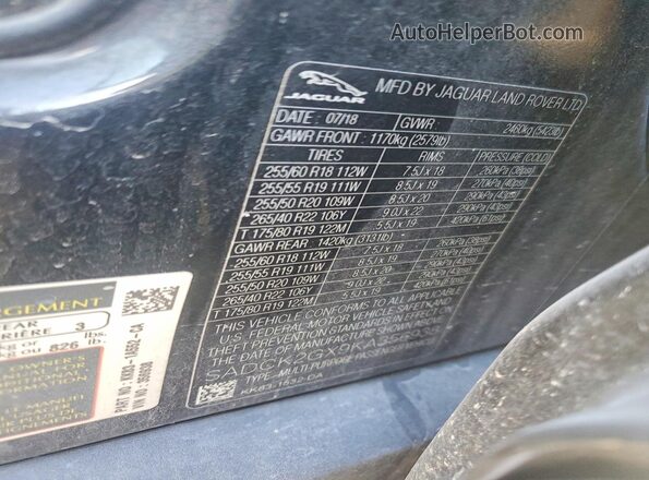 SADCK2GX9KA356938 2019 JAGUAR F-PACE Черный Вид наклейки с VIN-кодом