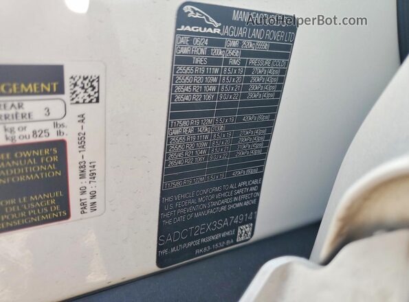 SADCT2EX3SA749141 2025 JAGUAR F-PACE White VIN sticker view