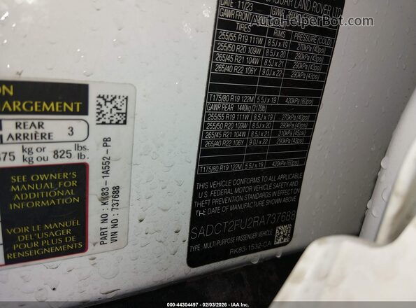 SADCT2FU2RA737688 2024 JAGUAR F-PACE Белый Вид подкапотного пространства