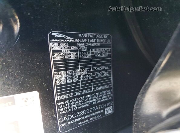 SADCZ2EE9PA708162 2023 JAGUAR F-PACE Black Widok naklejki z numerem VIN