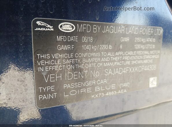 SAJAD4FXXKCP44308 2019 JAGUAR XF Dark Blue Вид подкапотного пространства