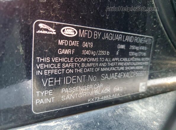 SAJAE4FX4LCP56601 2020 JAGUAR XF Черный Вид наклейки с VIN-кодом