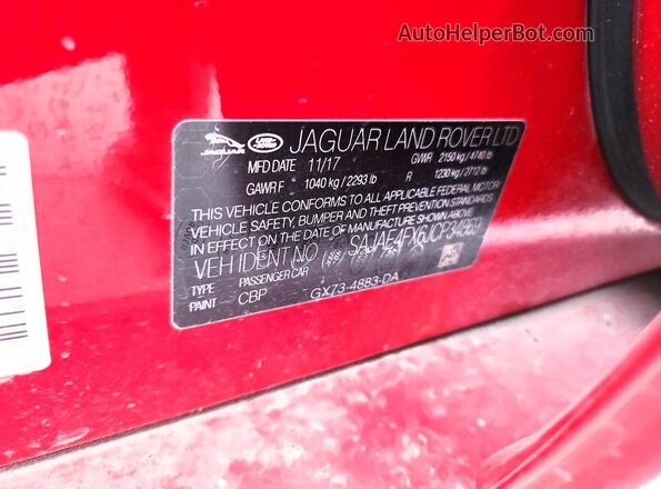 SAJAE4FX6JCP34869 2018 JAGUAR XF Red Вид підкапотного простору