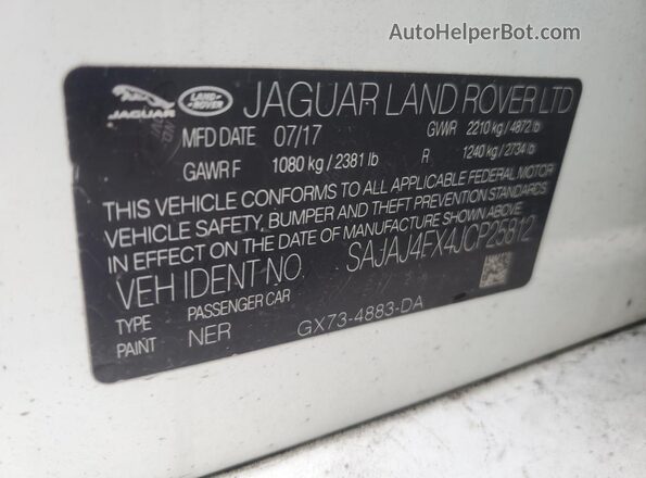 SAJAJ4FX4JCP25812 2018 JAGUAR XF Белый Вид подкапотного пространства