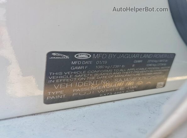 SAJAS4FX7KCP52694 2019 JAGUAR XF Белый Вид подкапотного пространства
