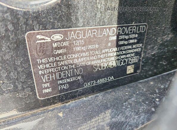 SAJBK4BVXGCY15660 2016 JAGUAR XF Черный Вид наклейки с VIN-кодом
