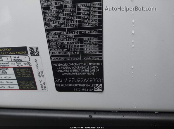 SAL1L9FU9SA493631 2025 LAND ROVER RANGE ROVER SPORT White Vista del compartimento del motor