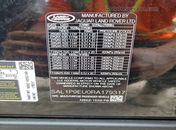 SAL1P9EU0RA179317 2024 LAND ROVER RANGE Черный Панорамный вид салона 360°