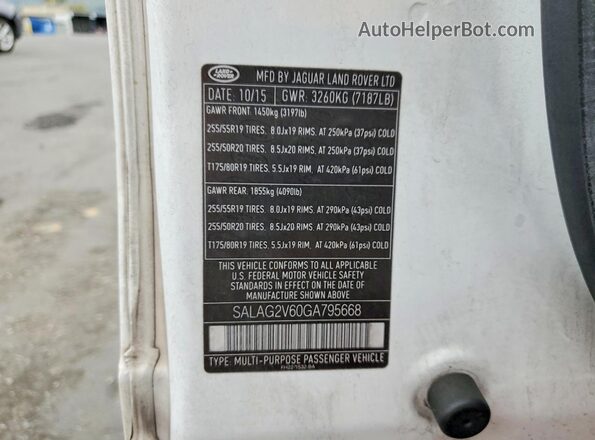 SALAG2V60GA795668 2016 LAND ROVER LR4 Белый Вид подкапотного пространства