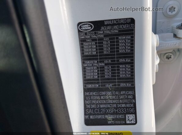 SALCL2FX6PH333196 2023 LAND ROVER DISCOVERY SPORT Белый Вид подкапотного пространства