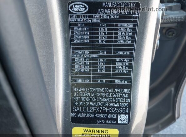 SALCL2FX7PH325964 2023 LAND ROVER DISCOVERY SPORT Серый Вид подкапотного пространства