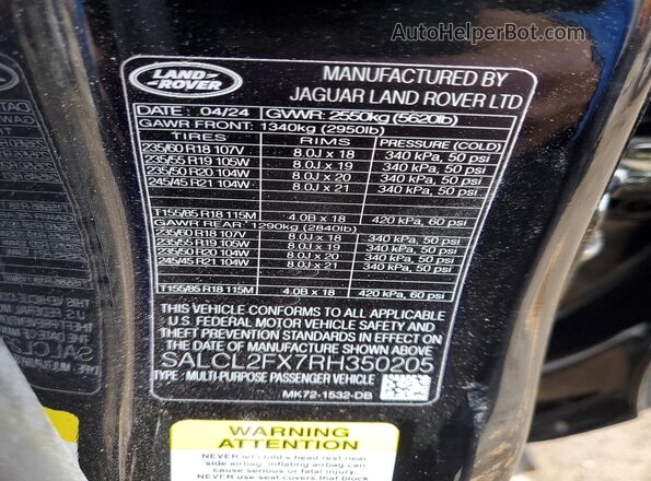 SALCL2FX7RH350205 2024 LAND ROVER DISCOVERY Black Vista de la etiqueta del VIN