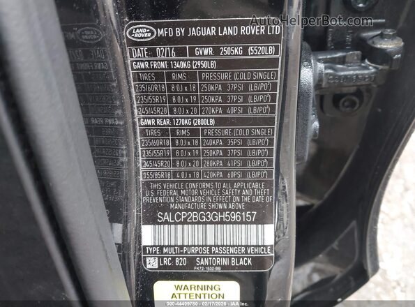 SALCP2BG3GH596157 2016 LAND ROVER DISCOVERY SPORT Black Vista del compartimento del motor