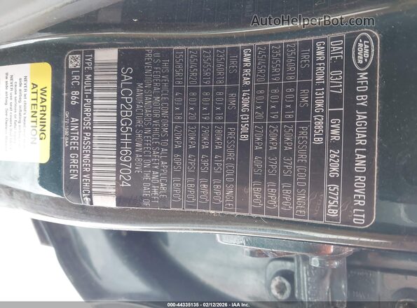 SALCP2BG5HH697024 2017 LAND ROVER DISCOVERY SPORT Зеленый Вид подкапотного пространства