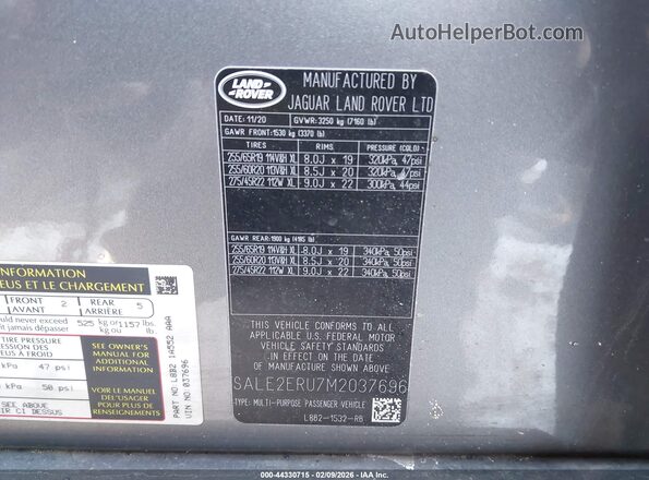 SALE2ERU7M2037696 2021 LAND ROVER DEFENDER Серый Вид подкапотного пространства