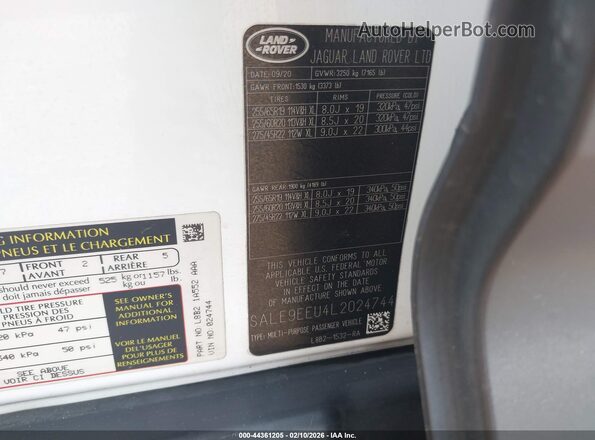SALE9EEU4L2024744 2020 LAND ROVER DEFENDER Белый Вид подкапотного пространства