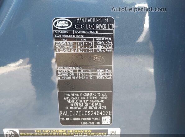 SALEJ7EU0S2464378 2025 LAND ROVER DEFENDER Blue Widok komory silnika