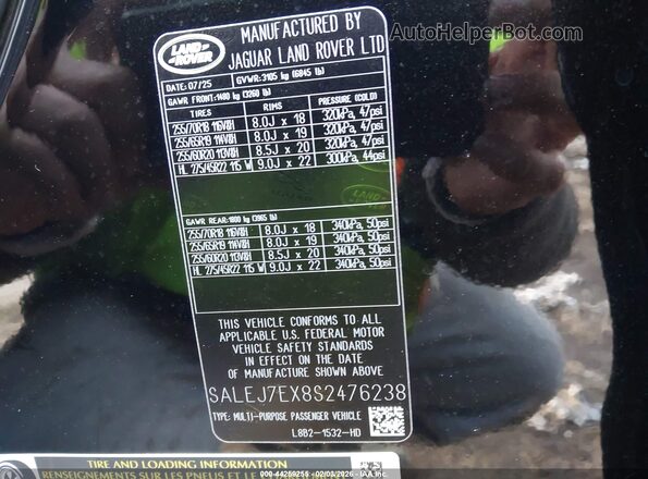 SALEJ7EX8S2476238 2025 LAND ROVER DEFENDER Черный Вид подкапотного пространства
