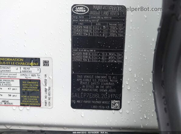 SALEP7EU6L2031762 2020 LAND ROVER DEFENDER Белый Вид подкапотного пространства