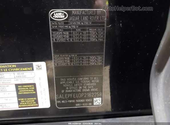SALEPFEU3P2162258 2023 LAND ROVER DEFENDER Black Вид підкапотного простору