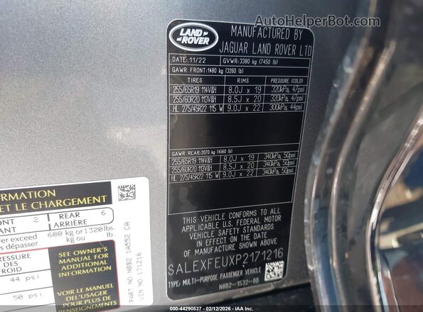 SALEXFEUXP2171216 2023 LAND ROVER DEFENDER Gray Շարժիչի բաժամունքի տեսք